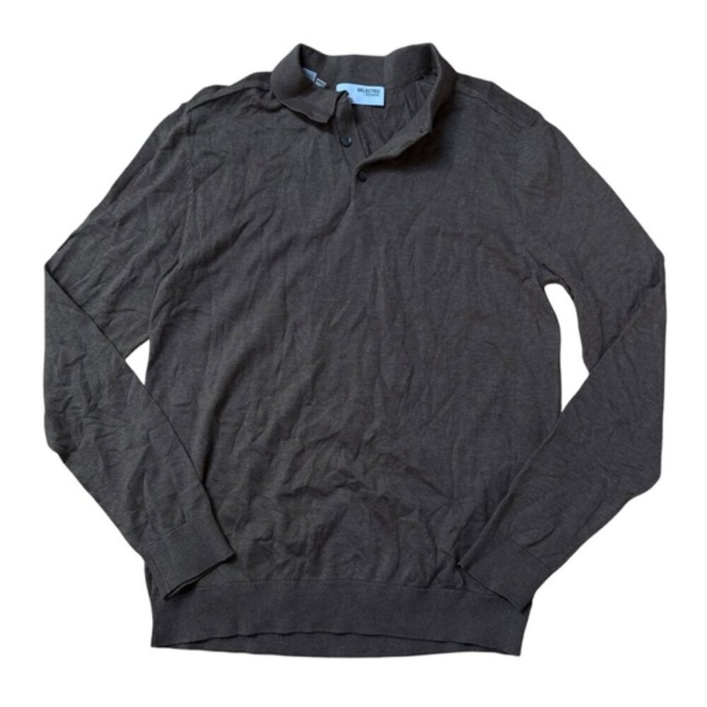 Selected Homme Slhberg Long Sleeve Knit Polo Shirt Men Brown Size Medium